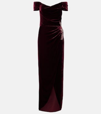 Embellished off-shoulder velvet gown | Costarellos