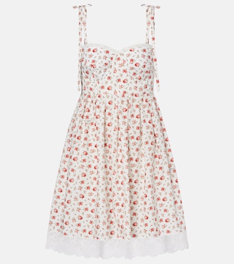 Floral lace-trimmed cotton-blend poplin minidress | Dolce&Gabbana