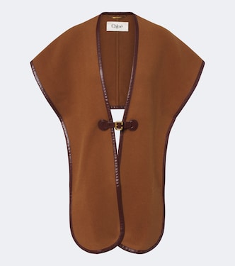 Leather-trimmed wool-blend shawl | Chloé
