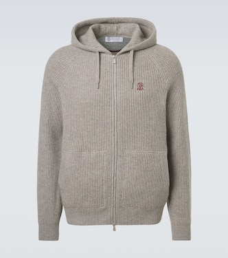Ribbed-knit cashmere zip-up cardigan | Brunello Cucinelli