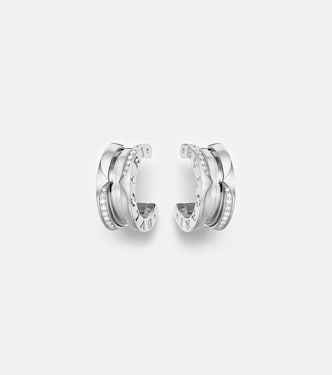 B.zero1 18kt white gold hoop earrings with diamonds | Bvlgari