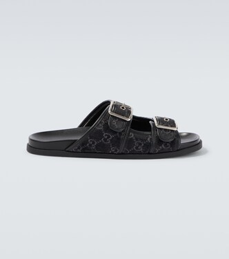 Sandalias de lona con piel y GG | Gucci