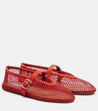 Suede-trimmed fishnet ballet flats | Alaïa