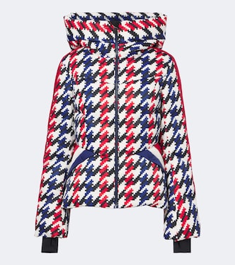 Duvet houndstooth hooded down ski jacket | Perfect Moment