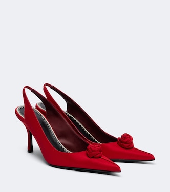 Floral-appliqué satin slingback pumps | Magda Butrym