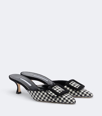 Maysalebi houndstooth suede-trimmed mules | Manolo Blahnik