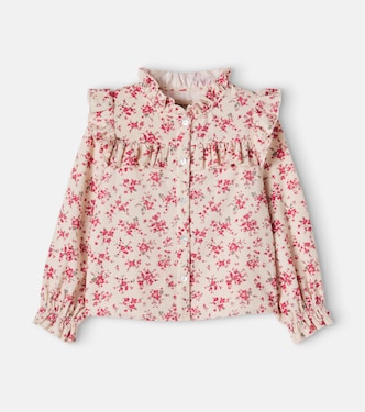 Noreen floral ruffled cotton corduroy shirt | Wheat