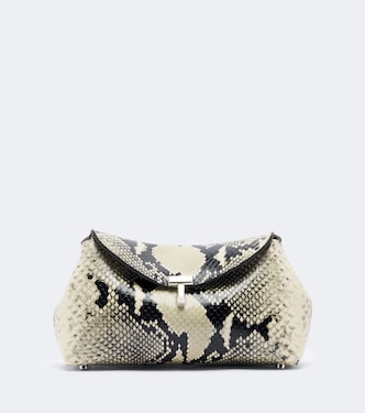 T-Lock Mini snake-effect leather clutch | Toteme