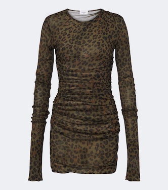 Leopard-print ruched tulle jersey minidress | Saint Laurent