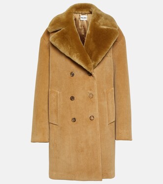 Shearling-trimmed corduroy coat | Miu Miu
