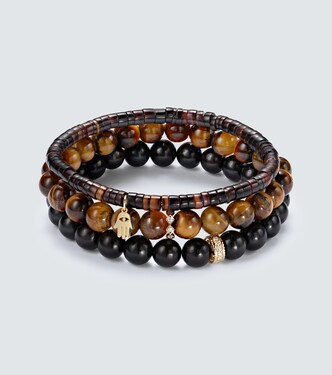 Set of 3 14kt gold beaded bracelets with gemstones | Sydney Evan