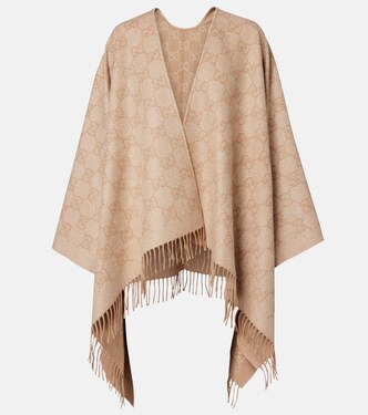 GG fringed cashmere-blend lamé cape | Gucci
