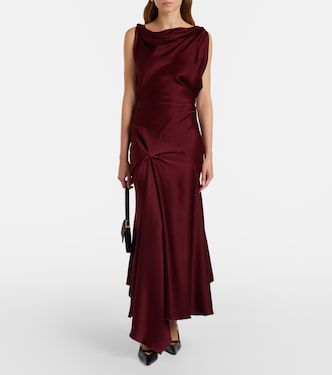 bodycon wrap dress Bebe Satin Cowl Neck Forest Green the Zoe Bodycon Dress satin style maxi dress Brown Dress Costume Ideas Color:Rustic White
