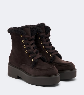 Shearling-lined suede lace-up boots | Gianvito Rossi