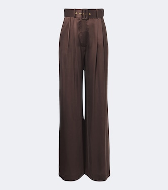 Belted pleated silk satin wide-leg pants | Zimmermann