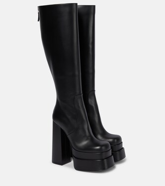 Leather platform knee-high boots | Versace