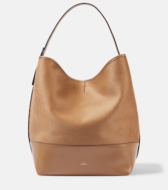 Belted leather-trimmed wool tote bag | Toteme