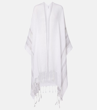 Poncho in lino con frange | Brunello Cucinelli