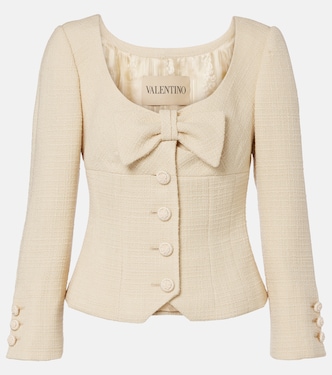 Bow-detail cropped wool-blend tweed jacket | Valentino