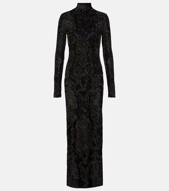 Embroidered velvet and mesh gown | Roberto Cavalli