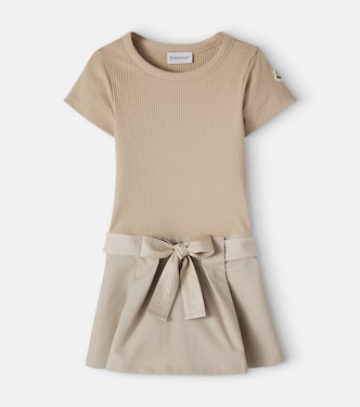 Bow-detail ribbed-trimmed cotton-blend dress | Moncler Enfant