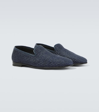 Mario leather-trimmed raffia loafers | Manolo Blahnik