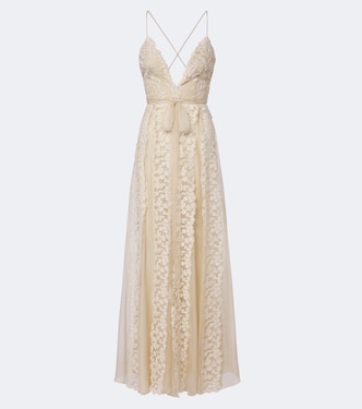 Silk chiffon and lace maxi dress | Fendi