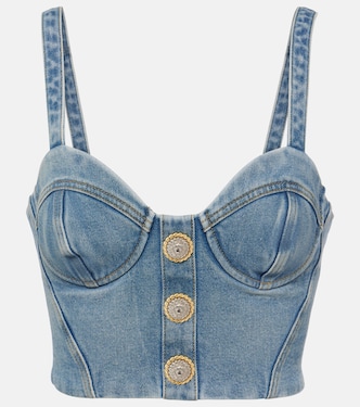Cropped denim bustier | Balmain