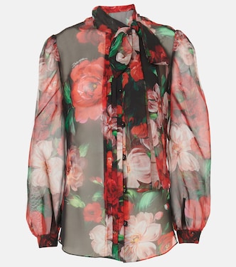Floral tie-neck silk organza blouse | Dolce&Gabbana