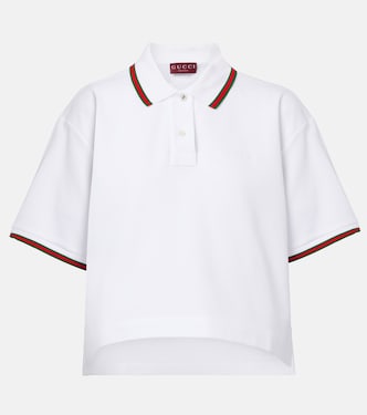 Polo cropped in piqué di cotone Web Stripe | Gucci