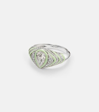 Striped Pear 18kt white gold and enamel pinky ring with diamonds  | Kamyen