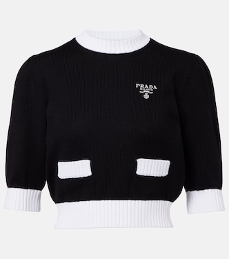 Waffle-knit cropped cotton sweater | Prada