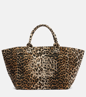 Large leopard-print canvas tote bag | Ganni