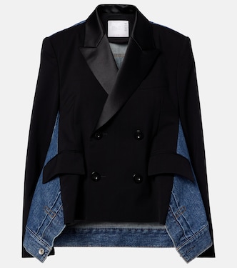 Double-breasted denim and wool jacket | Sacai