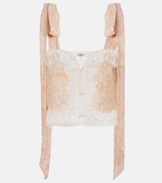 Floral lace-trimmed silk top | Chloé