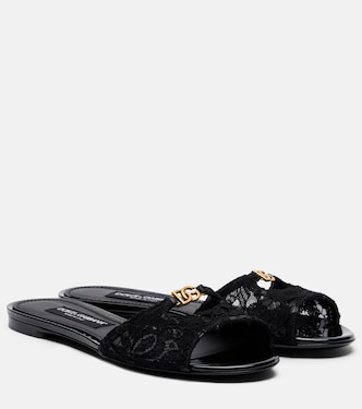 DG leather-trimmed lace slides | Dolce&Gabbana