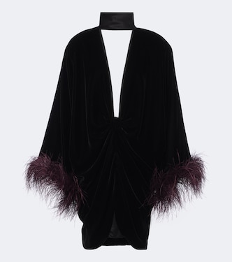 Feather-trimmed velvet minidress | Valentino Garavani
