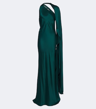 Caped one-shoulder silk satin gown | The Sei