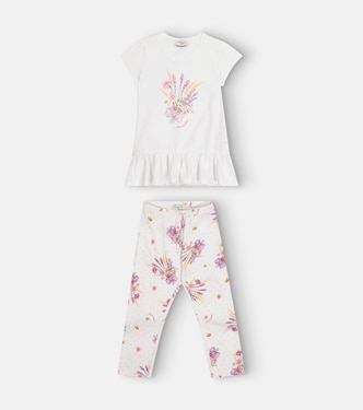 Ensemble t-shirt et legging en coton mélangé à fleurs | Monnalisa