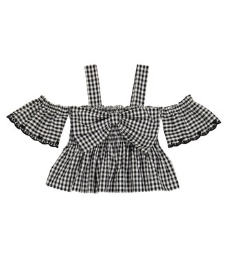 Gingham cotton off-shoulder top | Monnalisa