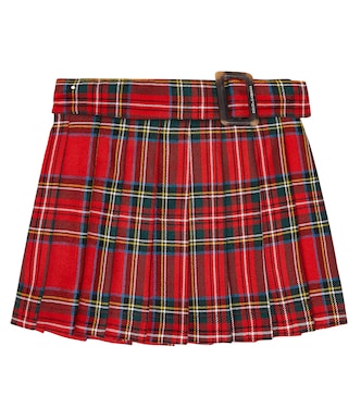 Gonna a pieghe in lana vergine tartan | Dolce&Gabbana Kids