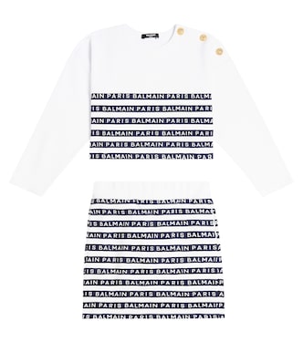 Striped cotton sweatshirt and skirt set | Balmain Kids