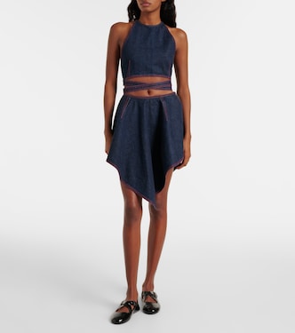 Triangle asymmetric denim miniskirt in blue - Alaia | Mytheresa