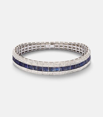 Diamond Pave Scales Stretch 18kt white gold bracelet with sapphires and diamonds | Shay Jewelry