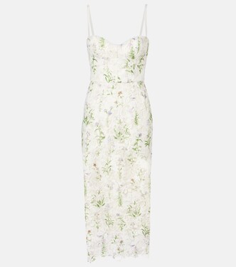 Robe midi en dentelle à fleurs | Monique Lhuillier