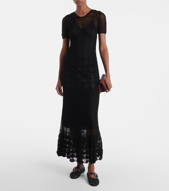 nili lotan crochet dress Yoko crochet cotton midi dress in black - Nili Lotan