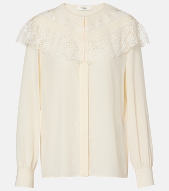 Lace-trimmed silk crêpe de chine blouse | Chloé