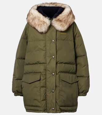 Re-Nylon shearling-trimmed down coat | Prada