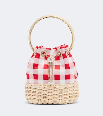 Bolso saco Bon Bon de lona y mimbre a cuadros | Jimmy Choo