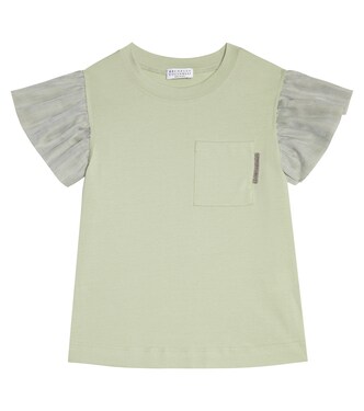 Tulle-trimmed cotton T-shirt | Brunello Cucinelli Kids